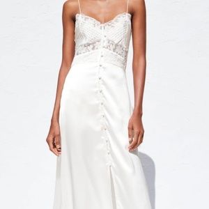 BRAND NEW ZARA Lace Satin Silk Maxi Dress WHITE